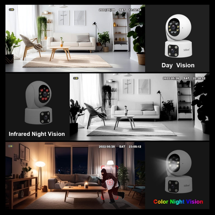 SriHome SH049 2MP + 2MP Humanoid Tracking Smart Night Vision Dual Lens HD IP Camera(EU Plug) by SriHome