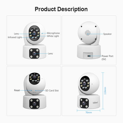 SriHome SH049 2MP + 2MP Humanoid Tracking Smart Night Vision Dual Lens HD IP Camera(US Plug) by SriHome