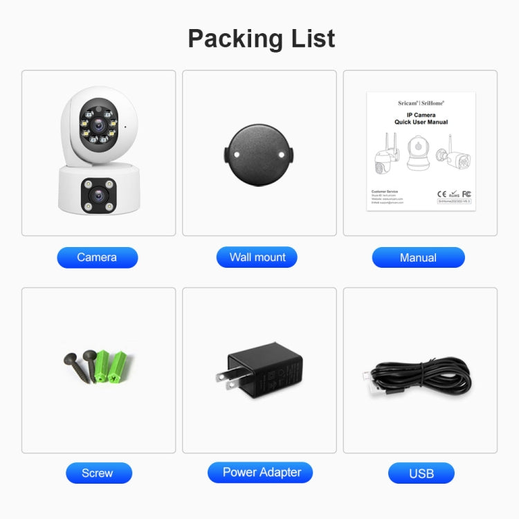 SriHome SH049 2MP + 2MP Humanoid Tracking Smart Night Vision Dual Lens HD IP Camera(UK Plug) by SriHome