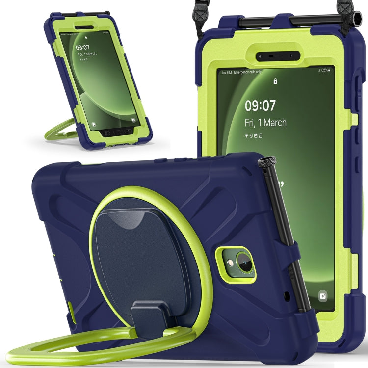 For Samsung Galaxy Tab Active5 X300 Silicone Hybrid PC Tablet Case with Holder & Shoulder Strap(Navy Blue Olivine) by bashfashion