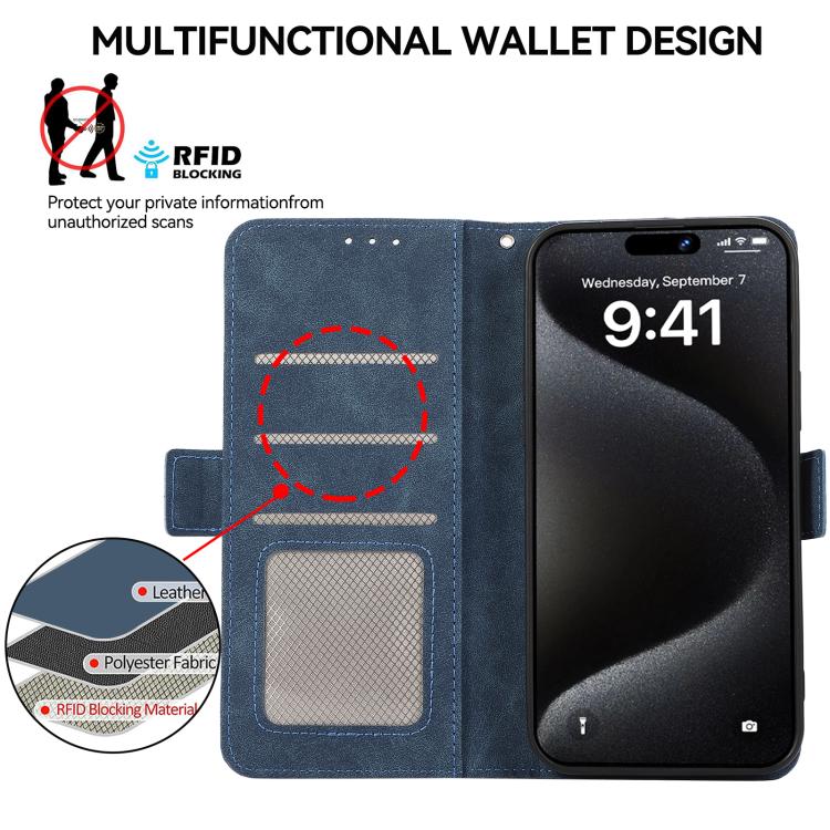 For iPhone 16e ABEEL Frosted Magnetic RFID Leather Phone Case(Blue) by bashfashion