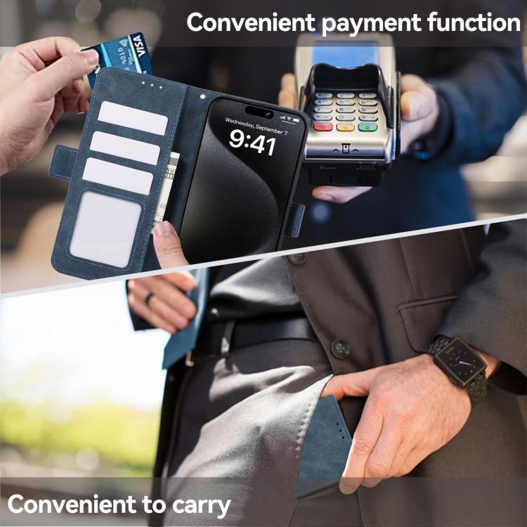 For iPhone 16e ABEEL Frosted Magnetic RFID Leather Phone Case(Blue) by bashfashion