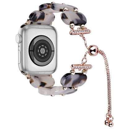 For Apple Watch SE 2023 44mm Resin Retractable Chain Watch Band(Brown White) by bashfashion