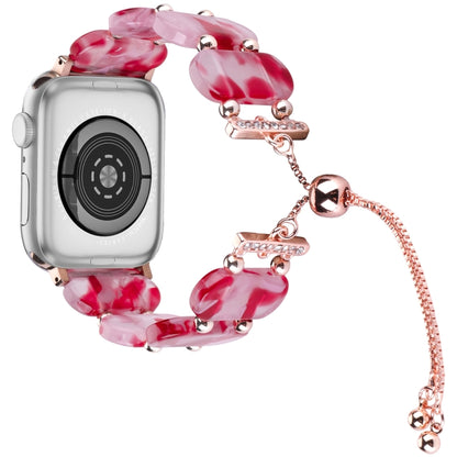 For Apple Watch SE 2023 44mm Resin Retractable Chain Watch Band(Rose Red) by bashfashion