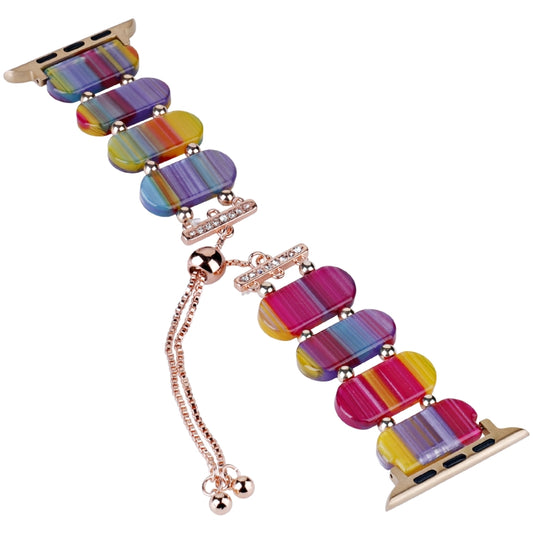 For Apple Watch SE 2023 44mm Resin Retractable Chain Watch Band(Rainbow) by bashfashion