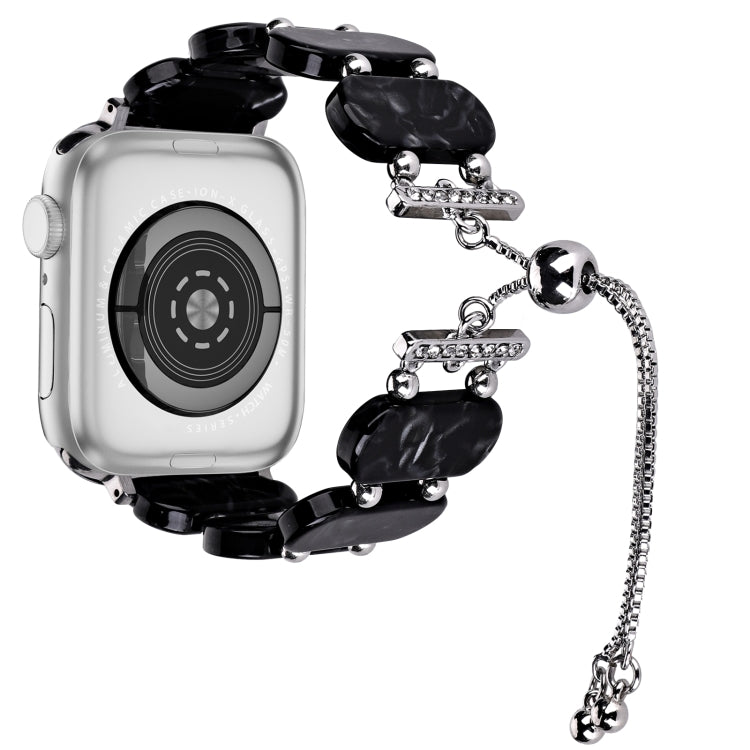 For Apple Watch SE 2023 40mm Resin Retractable Chain Watch Band(Black Flower) by bashfashion