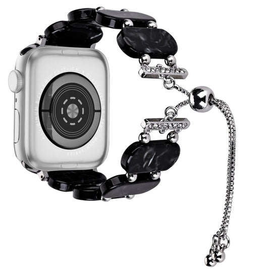 For Apple Watch SE 2023 40mm Resin Retractable Chain Watch Band(Black Flower) by bashfashion