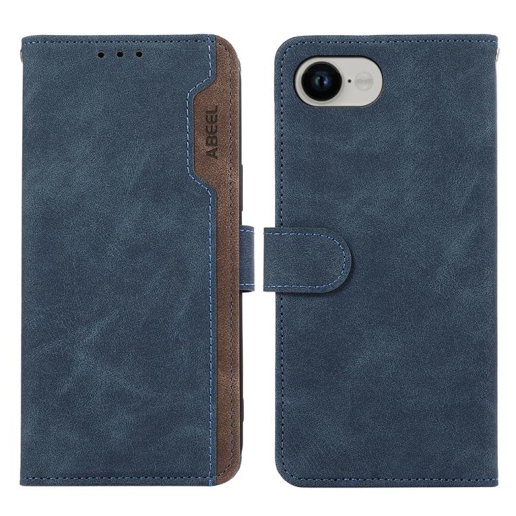 For iPhone 16e ABEEL Color Block Magnetic RFID Leather Phone Case(Blue-Brown) by bashfashion
