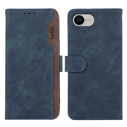 For iPhone 16e ABEEL Color Block Magnetic RFID Leather Phone Case(Blue-Brown) by bashfashion