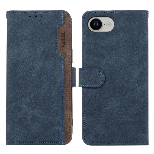 For iPhone 16e ABEEL Color Block Magnetic RFID Leather Phone Case(Blue-Brown) by bashfashion