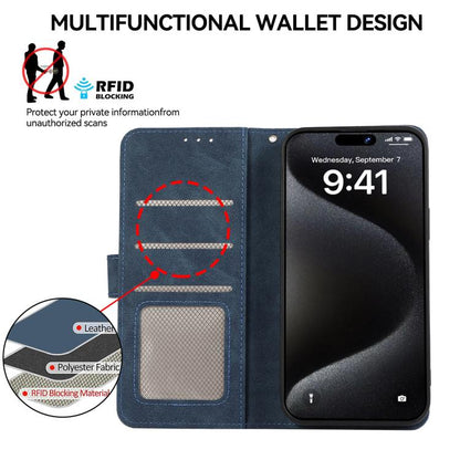 For iPhone 16e ABEEL Color Block Magnetic RFID Leather Phone Case(Blue-Brown) by bashfashion