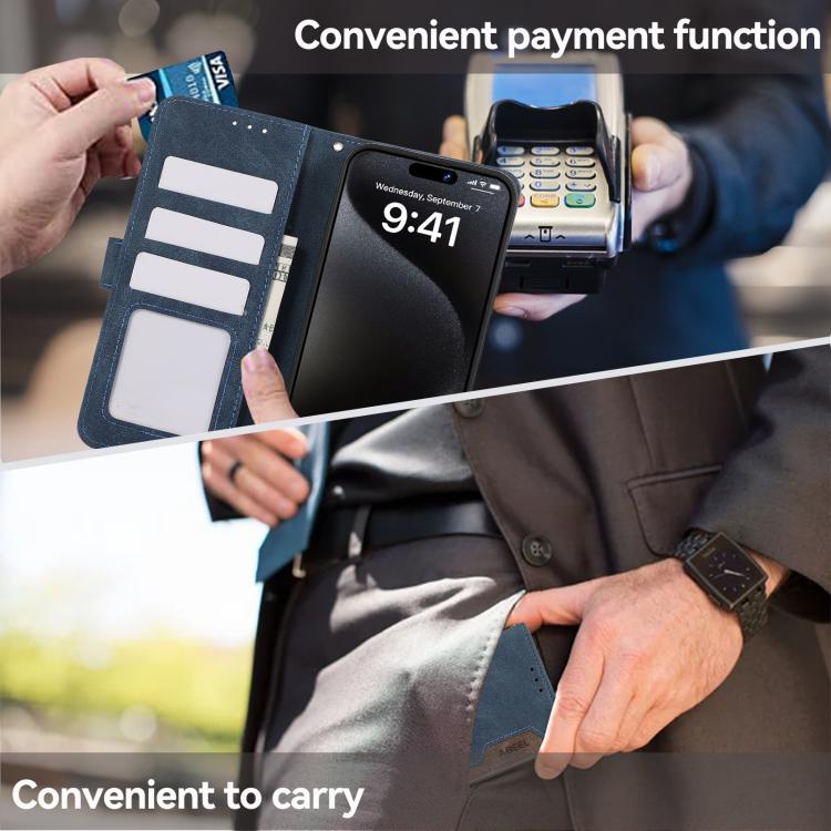 For iPhone 16e ABEEL Color Block Magnetic RFID Leather Phone Case(Blue-Brown) by bashfashion