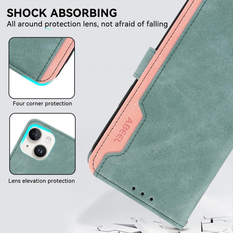 For iPhone 16e ABEEL Color Block Magnetic RFID Leather Phone Case(Cyan-Pink) by bashfashion