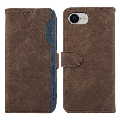 For iPhone 16e ABEEL Color Block Magnetic RFID Leather Phone Case(Brown-Blue) by bashfashion