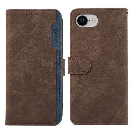 For iPhone 16e ABEEL Color Block Magnetic RFID Leather Phone Case(Brown-Blue) by bashfashion