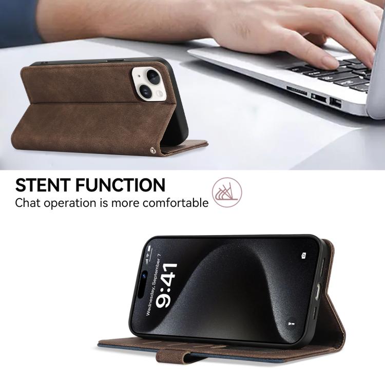 For iPhone 16e ABEEL Color Block Magnetic RFID Leather Phone Case(Brown-Blue) by bashfashion