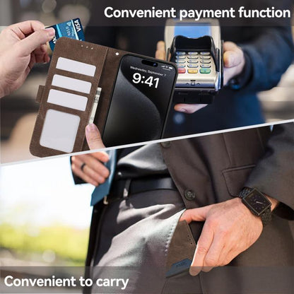 For iPhone 16e ABEEL Color Block Magnetic RFID Leather Phone Case(Brown-Blue) by bashfashion