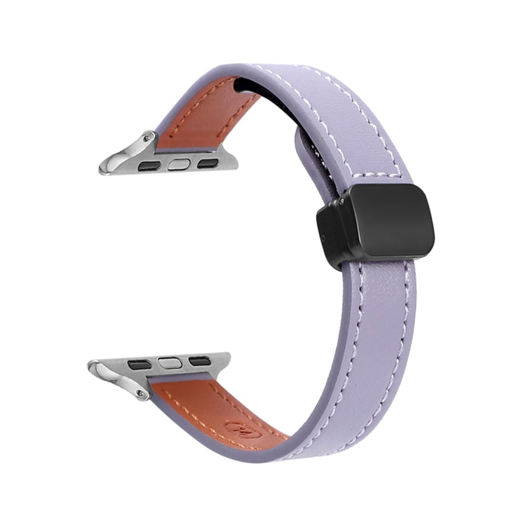 For Apple Watch SE 40mm Slim Magnetic Buckle Genuine Leather Watch Band(Plain Purple) by bashfashion