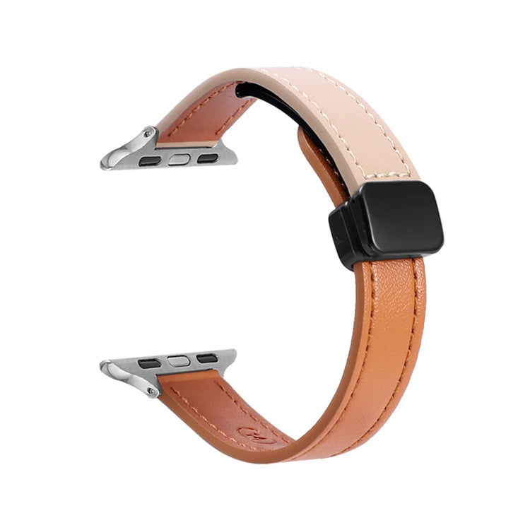 For Apple Watch Series 4 44mm Slim Magnetic Buckle Genuine Leather Watch Band(Plain Orange Apricot) by bashfashion