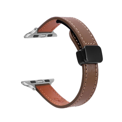 For Apple Watch Series 3 38mm Slim Magnetic Buckle Genuine Leather Watch Band(Plain Coffee) by bashfashion