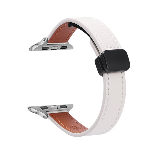 For Apple Watch Series 3 38mm Slim Magnetic Buckle Genuine Leather Watch Band(Plain Beige) by bashfashion