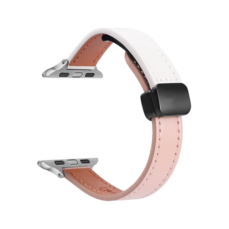 For Apple Watch Series 3 42mm Slim Magnetic Buckle Genuine Leather Watch Band(Plain Beige Pink) by bashfashion