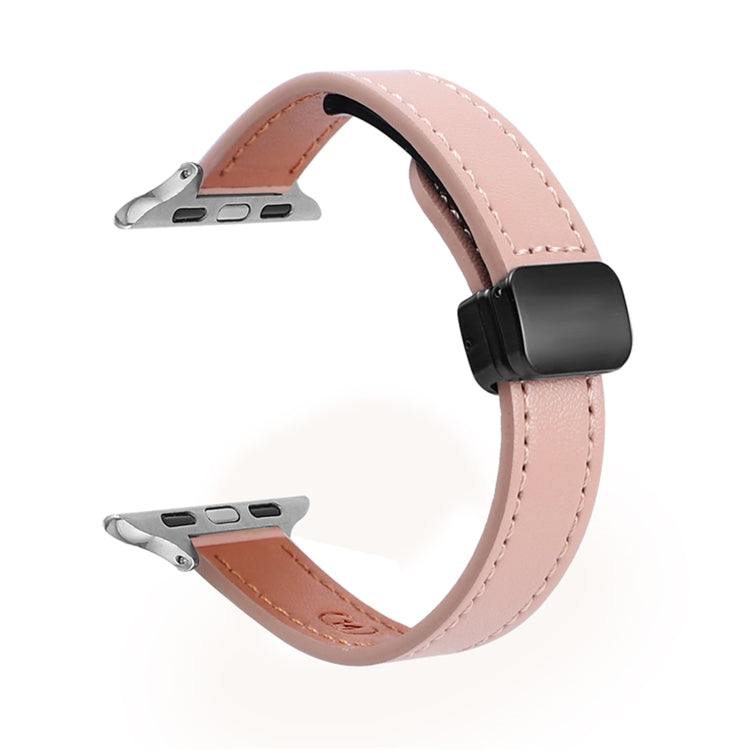 For Apple Watch Series 3 42mm Slim Magnetic Buckle Genuine Leather Watch Band(Plain Pink) by bashfashion