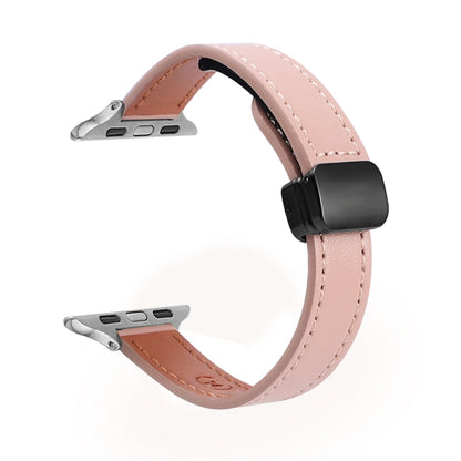 For Apple Watch Series 2 42mm Slim Magnetic Buckle Genuine Leather Watch Band(Plain Pink) by bashfashion