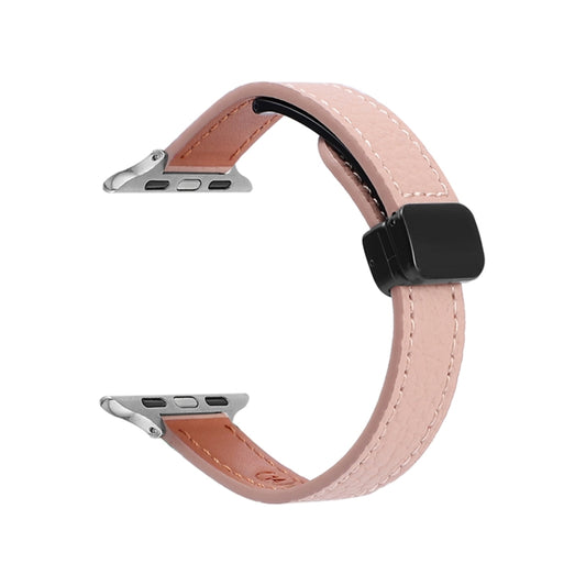 For Apple Watch Series 2 42mm Slim Magnetic Buckle Genuine Leather Watch Band(Litchi Pink) by bashfashion
