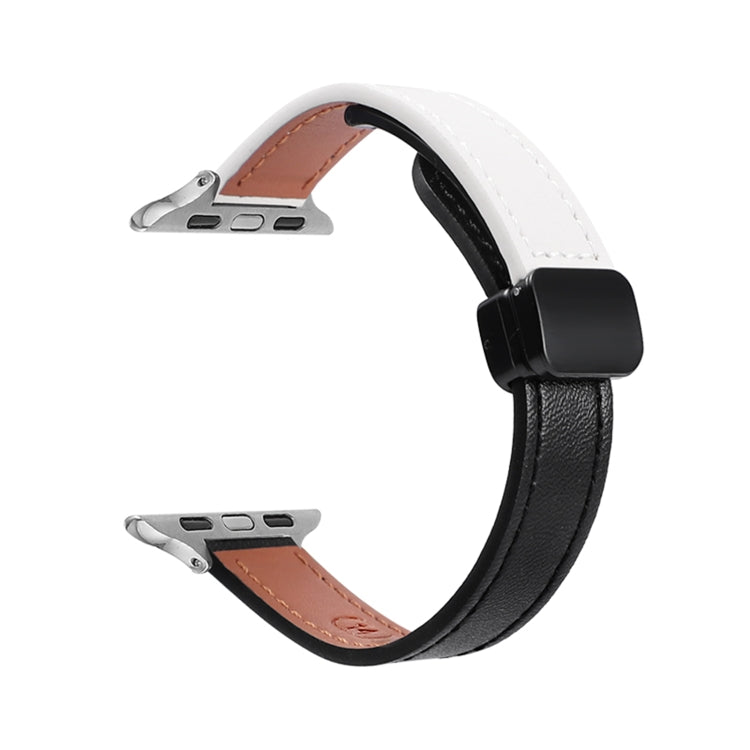For Apple Watch Series 2 38mm Slim Magnetic Buckle Genuine Leather Watch Band(Plain Black Beige) by bashfashion
