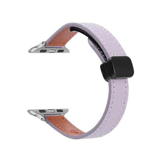 For Apple Watch Series 2 38mm Slim Magnetic Buckle Genuine Leather Watch Band(Litchi Lavender) by bashfashion