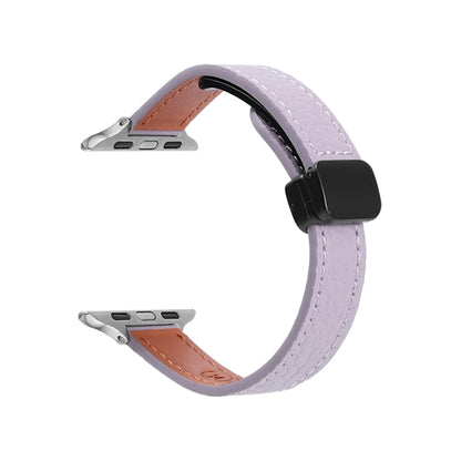 For Apple Watch 42mm Slim Magnetic Buckle Genuine Leather Watch Band(Litchi Lavender) by bashfashion