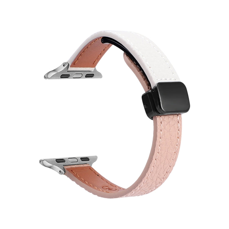 For Apple Watch 42mm Slim Magnetic Buckle Genuine Leather Watch Band(Litchi Pink Beige) by bashfashion
