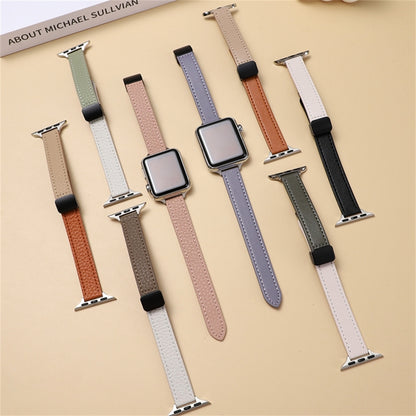 For Apple Watch Series 2 42mm Slim Magnetic Buckle Genuine Leather Watch Band(Plain Beige Coffee) by bashfashion