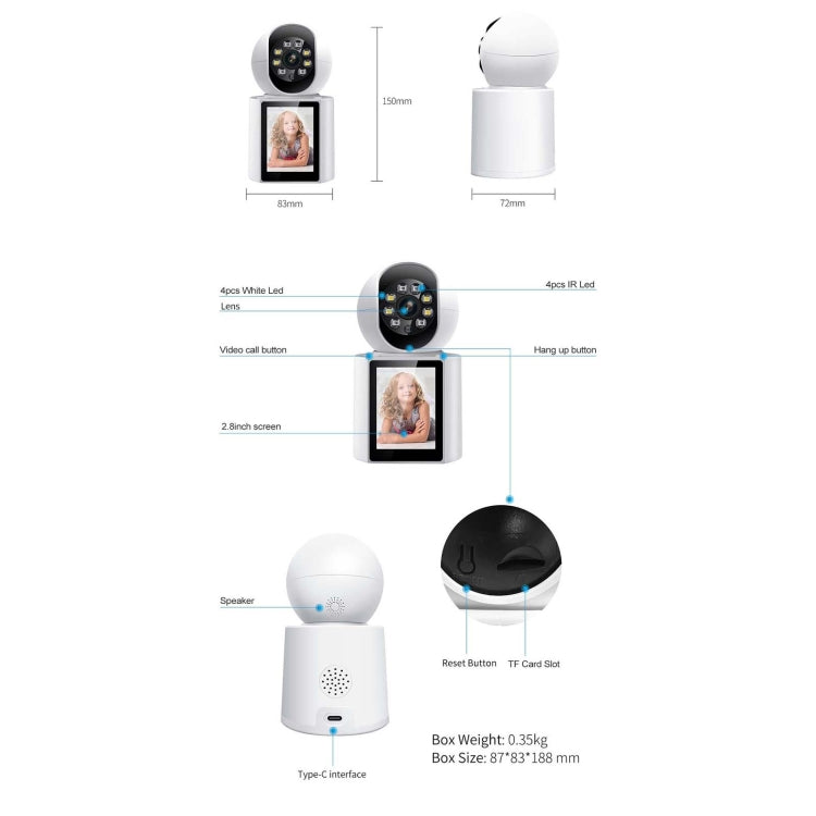 ESCAM QF104 One Click Video Call 3MP Indoor Humanoid Detection Audible Alarm Color Night Version Smart WiFi Camera, US Plug by ESCAM