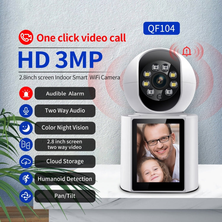 ESCAM QF104 One Click Video Call 3MP Indoor Humanoid Detection Audible Alarm Color Night Version Smart WiFi Camera, US Plug by ESCAM