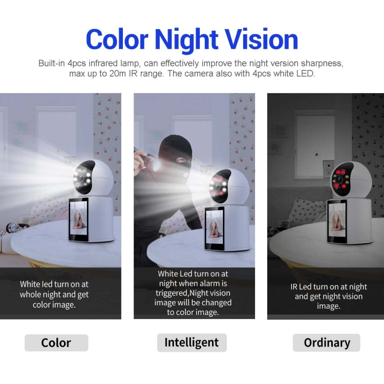 ESCAM QF104 One Click Video Call 3MP Indoor Humanoid Detection Audible Alarm Color Night Version Smart WiFi Camera, US Plug by ESCAM