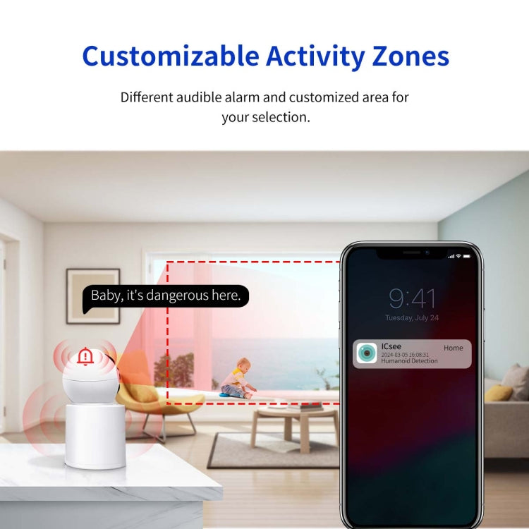 ESCAM QF104 One Click Video Call 3MP Indoor Humanoid Detection Audible Alarm Color Night Version Smart WiFi Camera, UK Plug by ESCAM