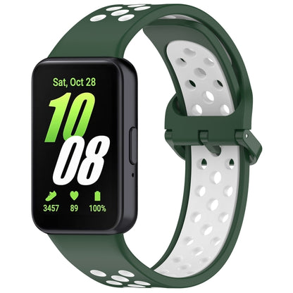 For Samsung Galaxy Fit 3 Two Color Breathable Silicone Watch Band(Dark Green White) by bashfashion