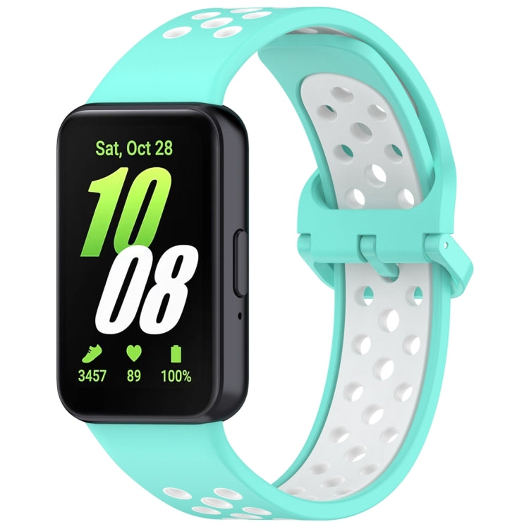 For Samsung Galaxy Fit 3 Two Color Breathable Silicone Watch Band(Teal White) by bashfashion