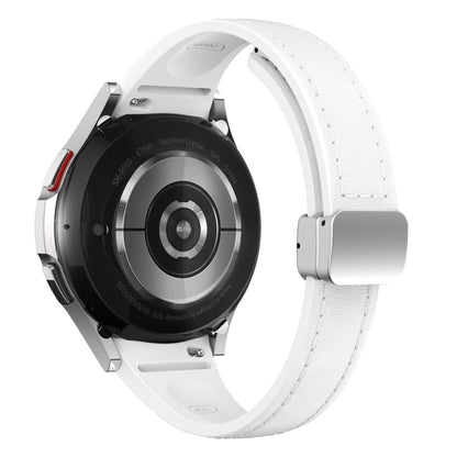 For Samsung Galaxy Watch 6 Slim Magnetic Silver Buckle Leather Silicone Watch Band(White) by bashfashion