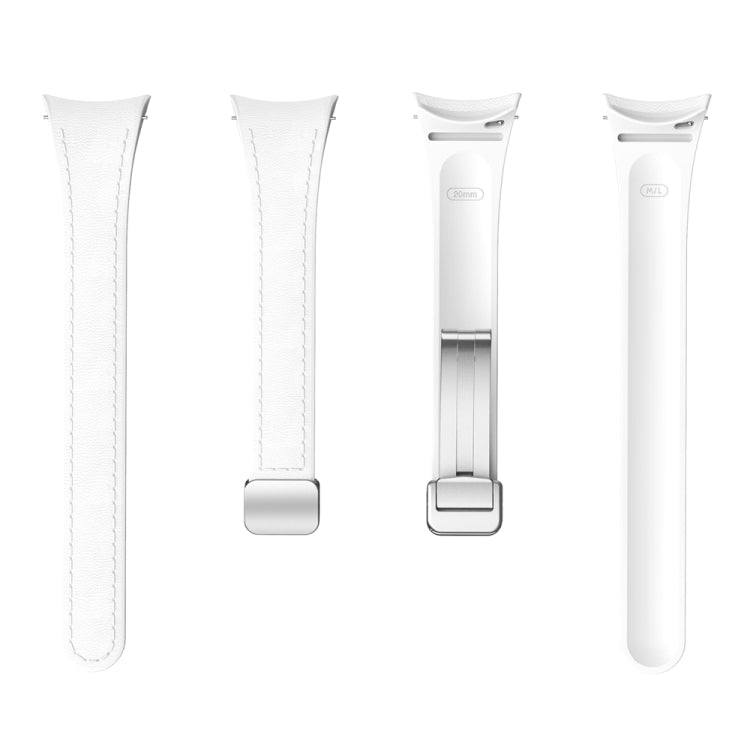 For Samsung Galaxy Watch 6 Slim Magnetic Silver Buckle Leather Silicone Watch Band(White) by bashfashion