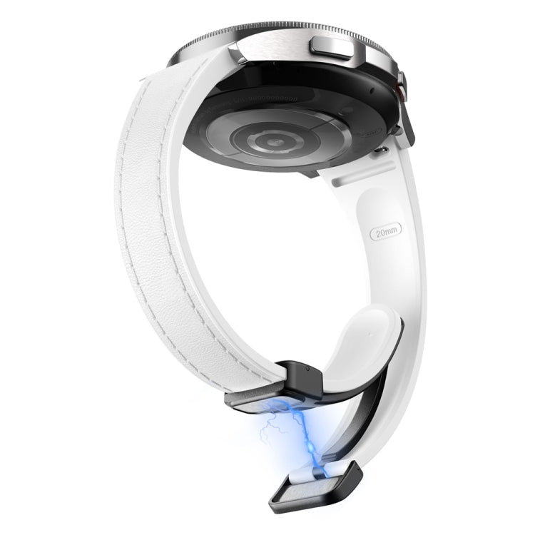 For Samsung Galaxy Watch 6 Slim Magnetic Black Buckle Leather Silicone Watch Band(White) by bashfashion