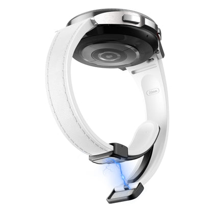 For Samsung Galaxy Watch 6 Slim Magnetic Black Buckle Leather Silicone Watch Band(White) by bashfashion