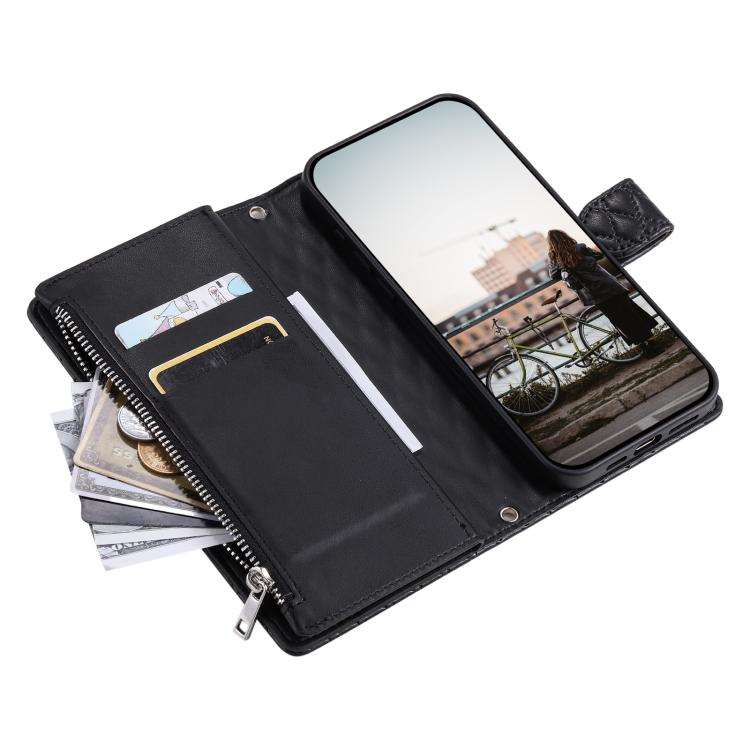 For iPhone 16e Glitter Lattice Zipper Wallet Leather Phone Case(Black) by bashfashion