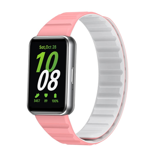 For Samsung Galaxy Fit 3 Two Color Magnetic Silicone Watch Band(White Pink) by bashfashion