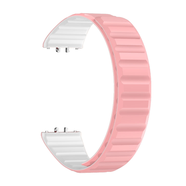 For Samsung Galaxy Fit 3 Two Color Magnetic Silicone Watch Band(White Pink) by bashfashion