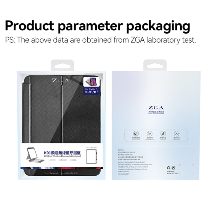 For iPad 10.2 ZGA K01 Wireless Bluetooth Magnetic Keyboard Tablet Leather Case(Black) by ZGA