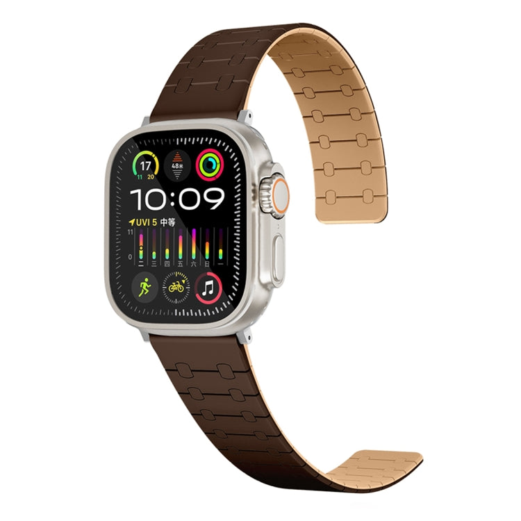 For Apple Watch Series 7 45mm Two Color Loop Magnetic Silicone Watch Band(Dark Brown+Light Brown) by bashfashion