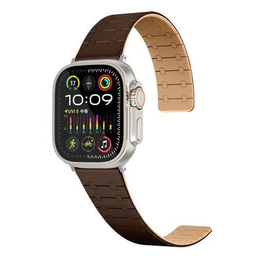 For Apple Watch Series 7 45mm Two Color Loop Magnetic Silicone Watch Band(Dark Brown+Light Brown) by bashfashion